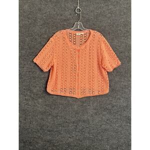 Cato Womens Button Up Cardigan Sweater Open Knit Crotchet Boho Sz 18/20 Orange